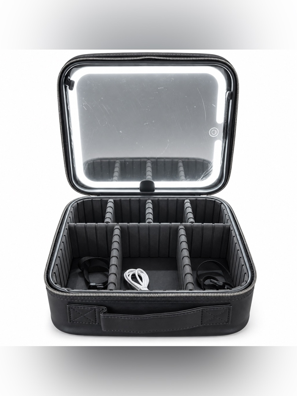 Black Quilted White Travel Carry Bag W LED Mirror & compartments